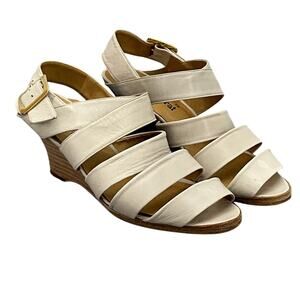 Vintage Jack Sprat Creme Leather Strappy Open Toe Wedge Sandals Women 6.5B